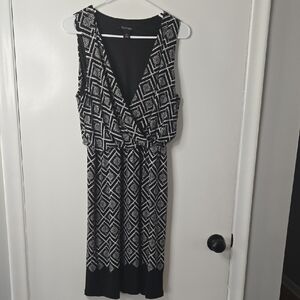 White House Black Market Geometric Black and White Midi Dress